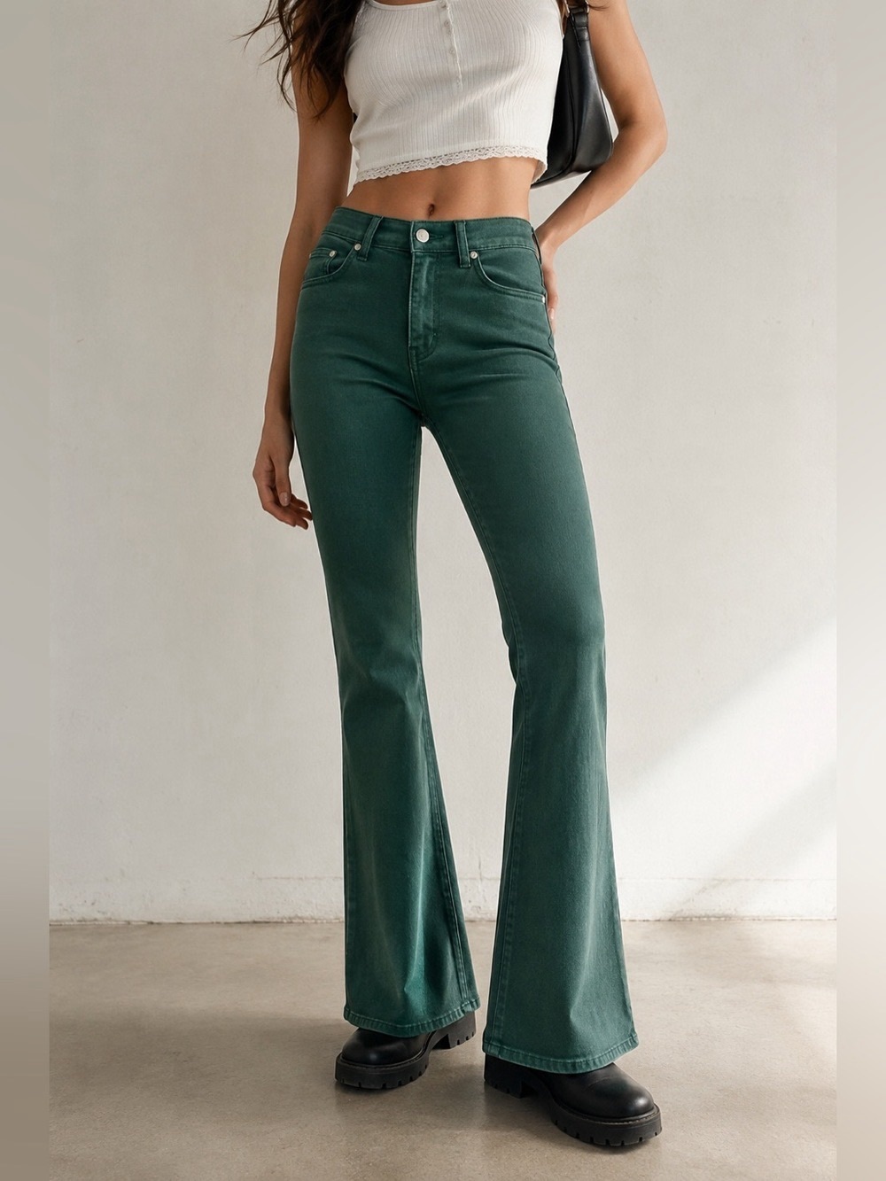 LOFT High Rise Flare Jeans in Forest Green - NWT